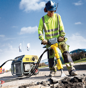 Hydralic-powered jackhammer in action