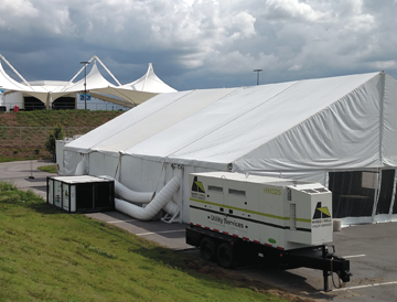 Temporary power and HVAC for tents
